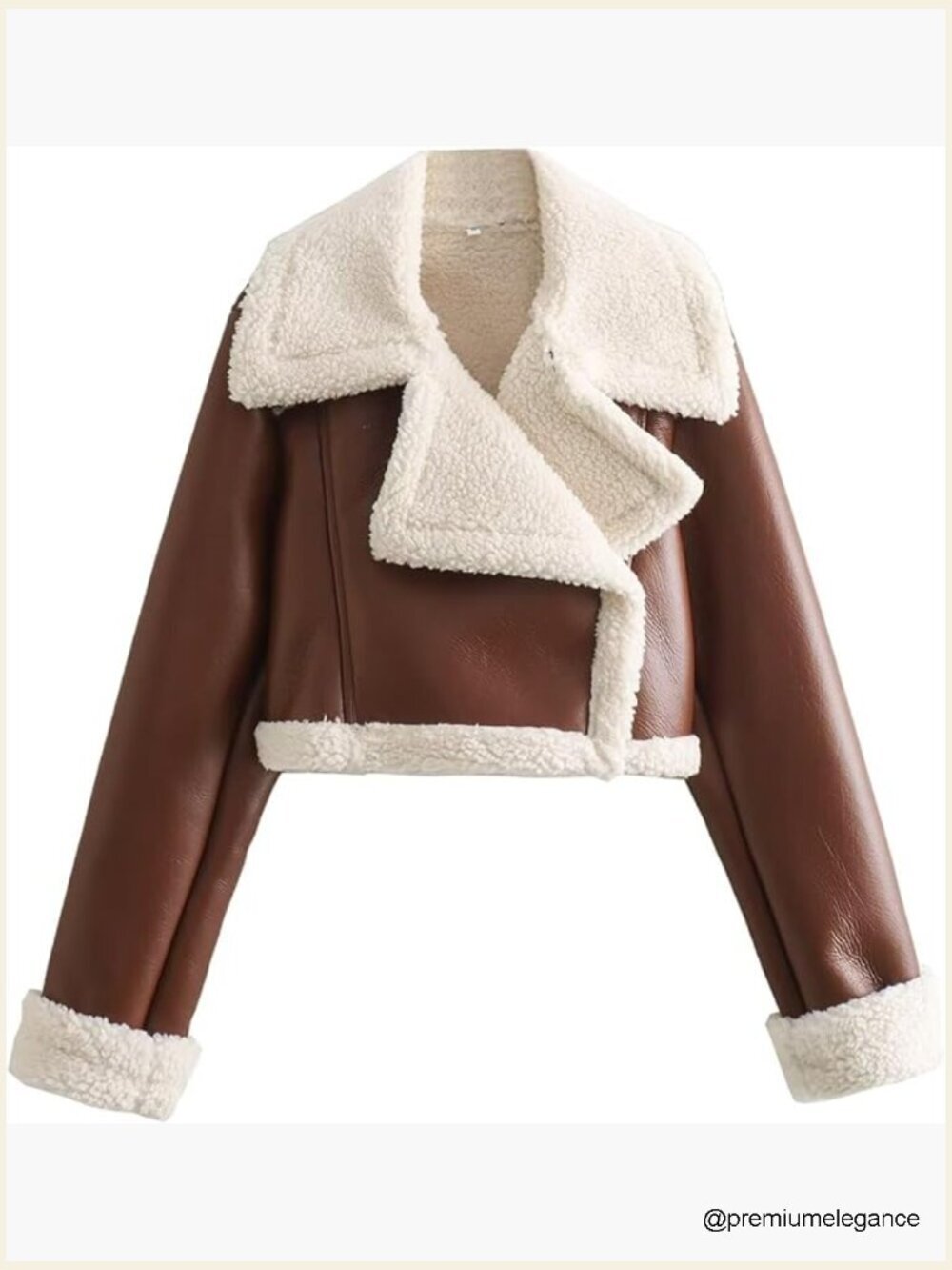 Faux Leather Moto Jacket with Shearling Lining, Cropped Winter Coat